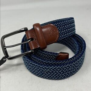 Original Penguin braided blue stretch belt leather accent gunmetal M 34-36 New
